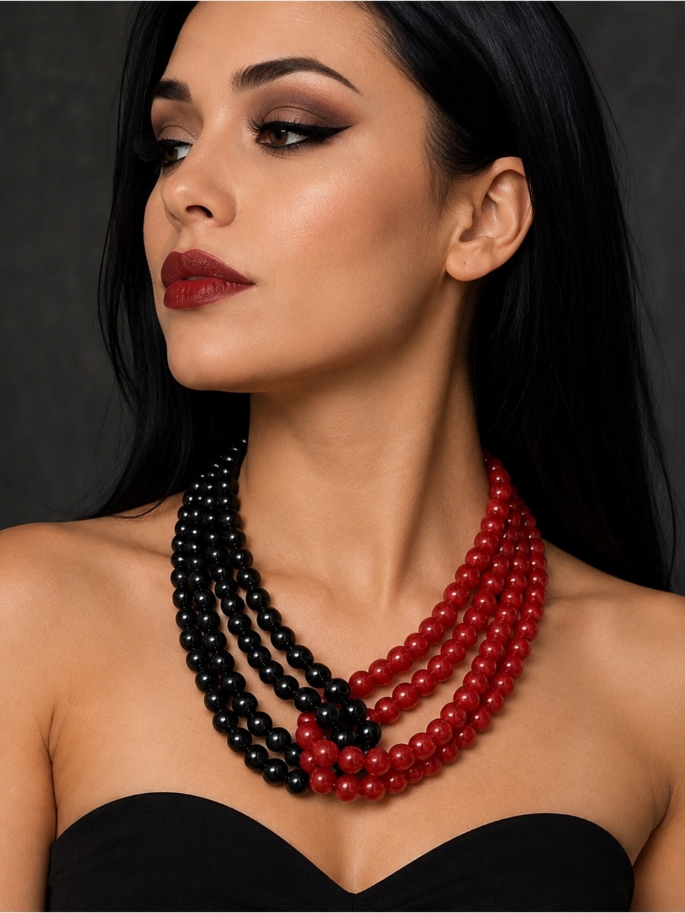 Sexy Multi-Strand Red and Black Beaded Necklace for Women New